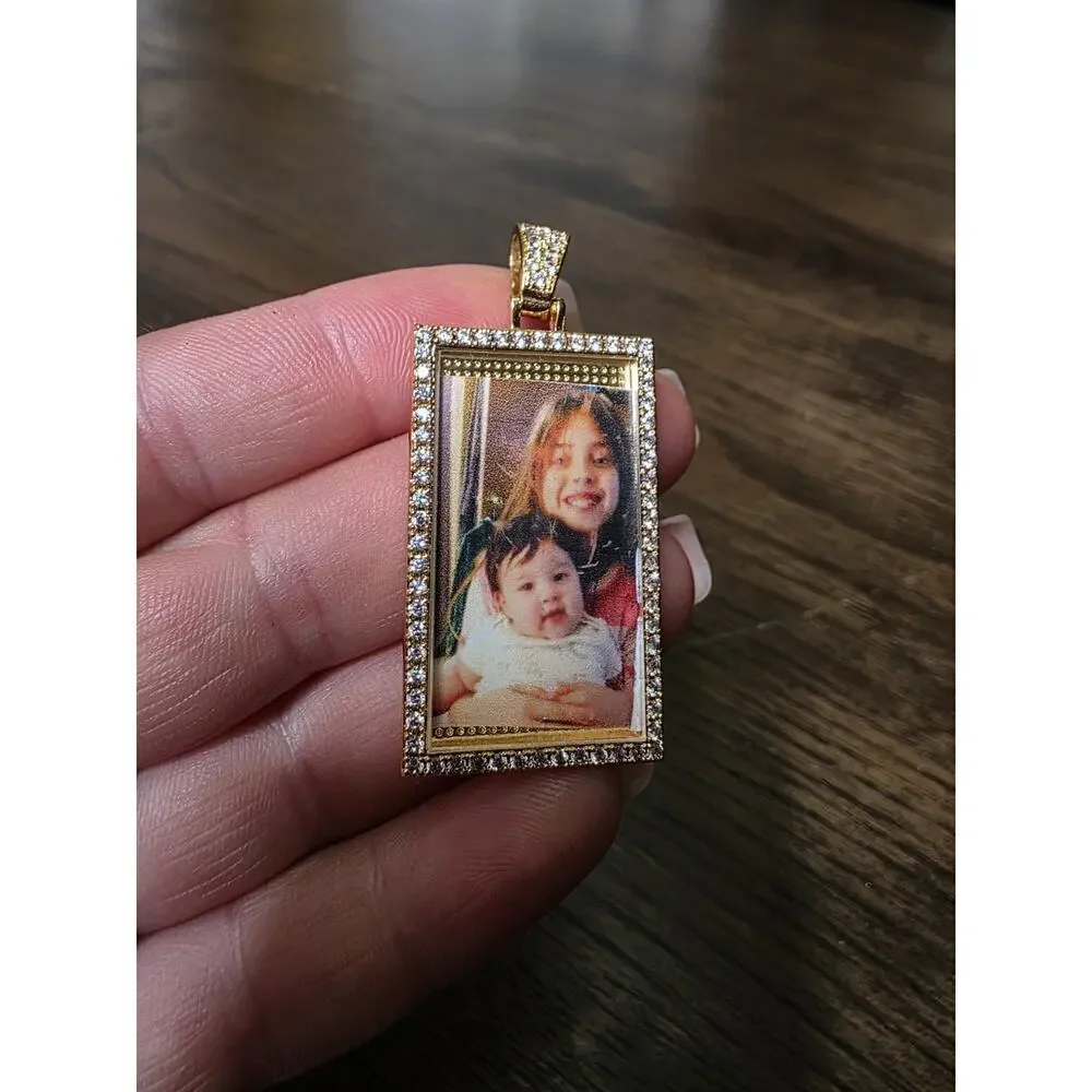 Picture Locket Pendant Necklace Engraved‎ Square Cooper